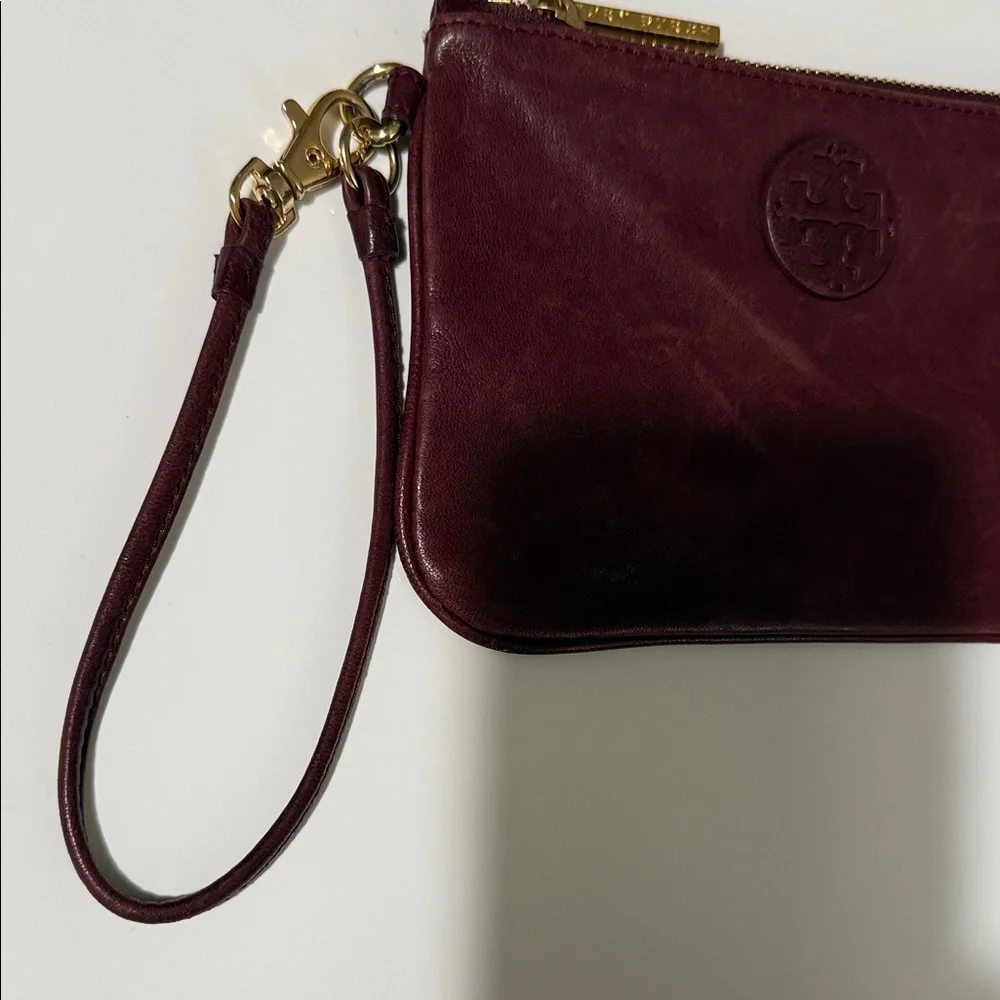 Tory Burch Burgundy Leather Wristlet Clutch